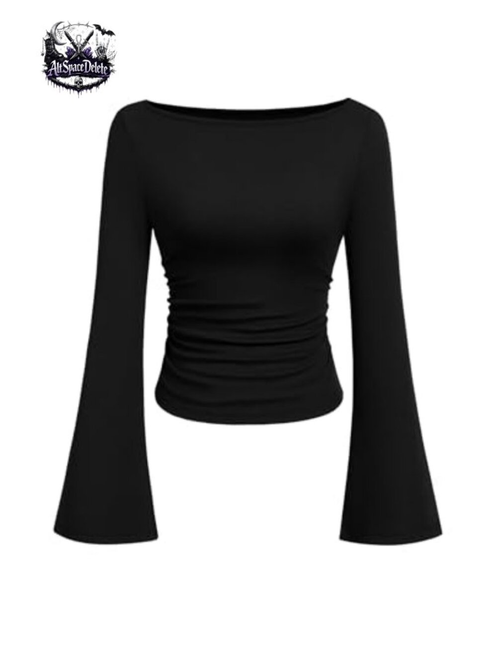 PRETTYGARDEN Womens Ribbed Knit Bell Long Sleeve Boat Neck Crop Top